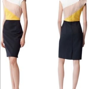 BOSS Hugo Boss Danouk Colorblock  Sheath Dress Navy Blue Yellow Size 8
